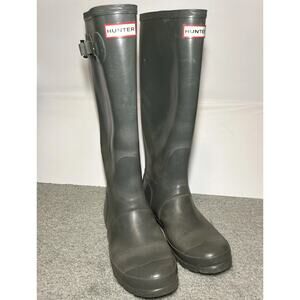 Hunter Original Boots Tall Gloss Gray Women's Sz 7 Pull On Rubber Rain Knee High
